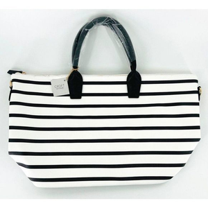 Croft Avenue Mia Striped White Black‎ Travel Duffel Beach Bag Adjustable Strap